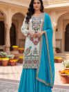 White Suit With Blue Lehnga
