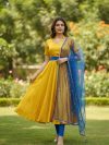 Yellow and Royal Blue Anarkali Suit