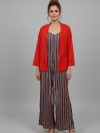 Multi Vertical stripes Jumpsuit with orange upper shrug