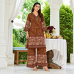 Brown Jaipur Mirror Work Printed Kurta Set