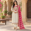 Cream Neck Embroidered Pink Dupatta Suit