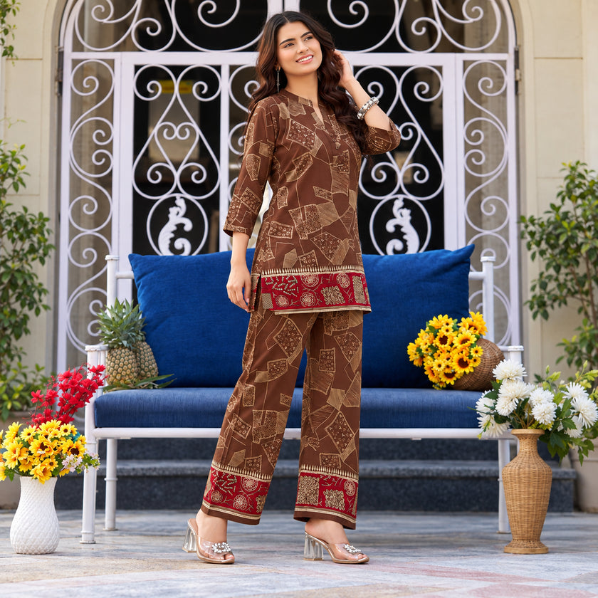 Brown Geometry Red Bordered Co-ord Set