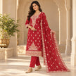 Red Heavy Embroidered Dupatta Suit