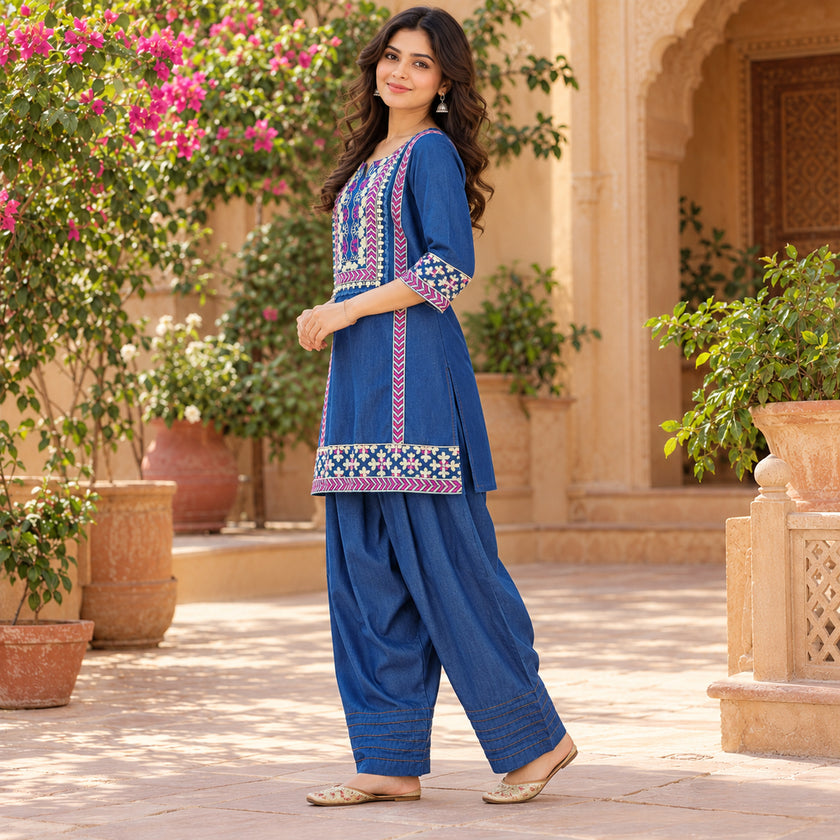 Denim Rugged Farshi Salwar Cord Set