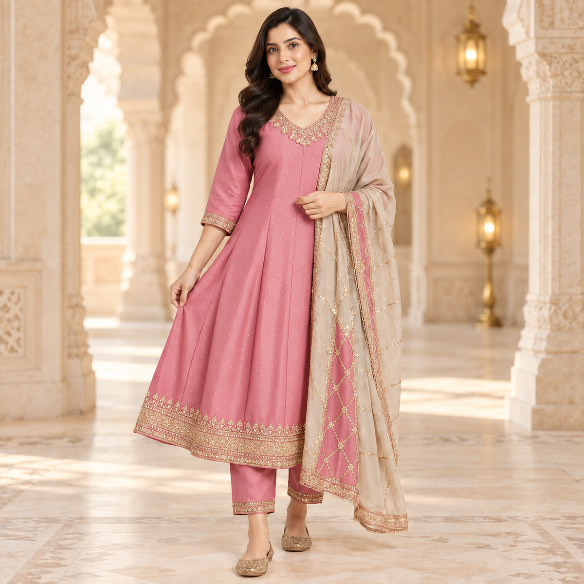Pink Embroidered Anarkali Suit with Dupatta