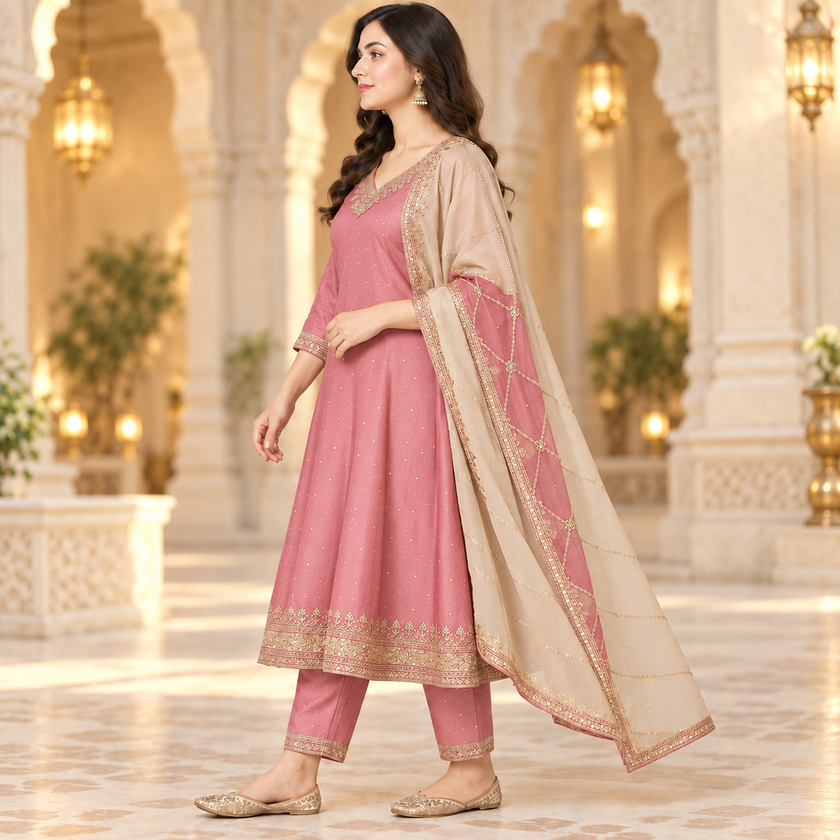Pink Embroidered Anarkali Suit with Dupatta