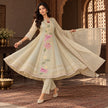 Golden -Cream Embroidered Patches A-line Dupatta Suit