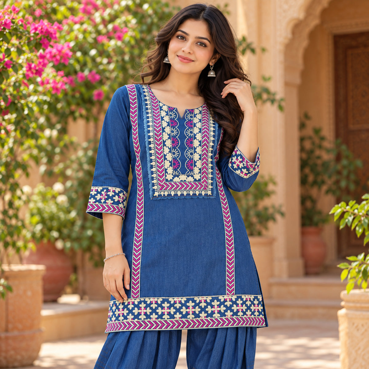 Denim Rugged Farshi Salwar Cord Set