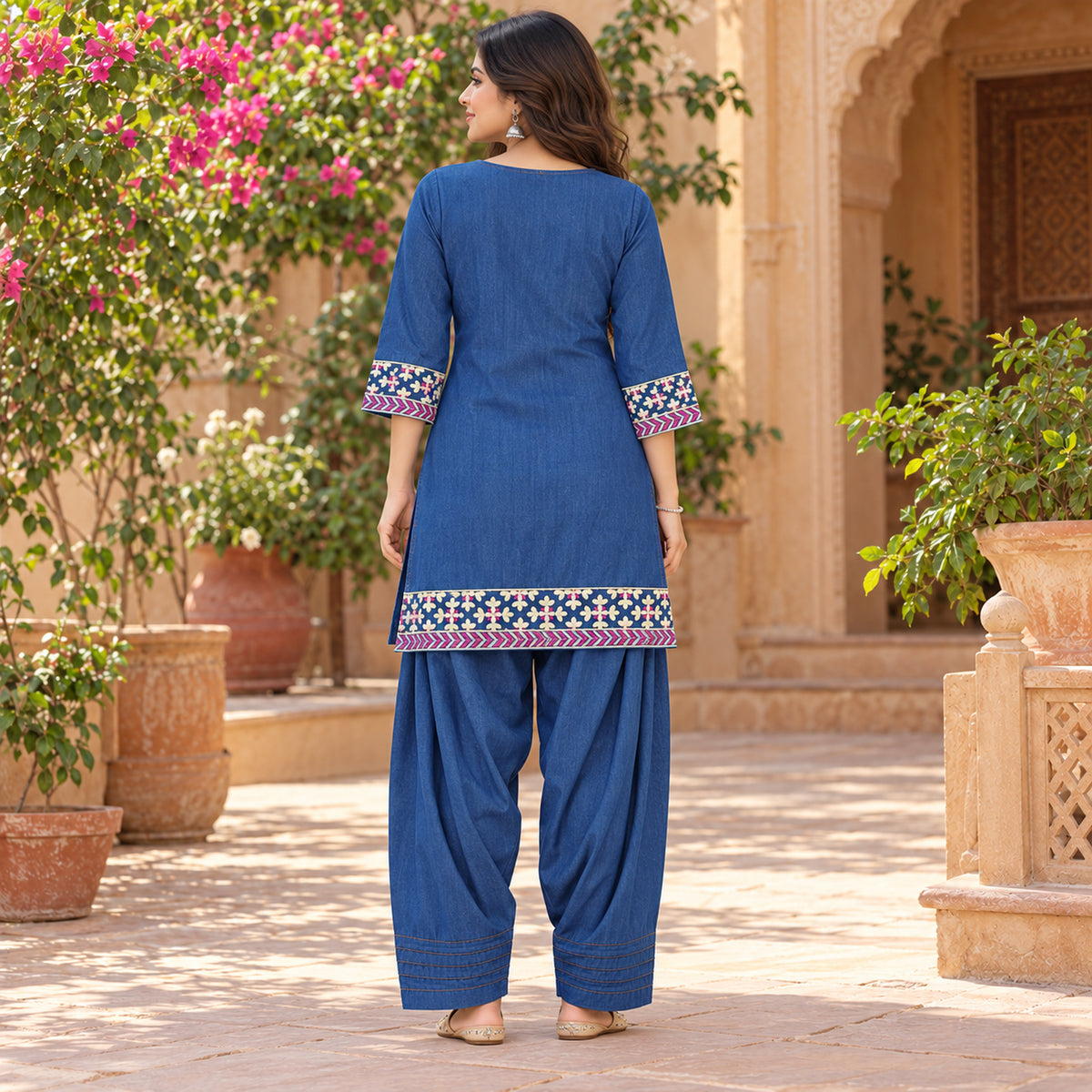 Denim Rugged Farshi Salwar Cord Set