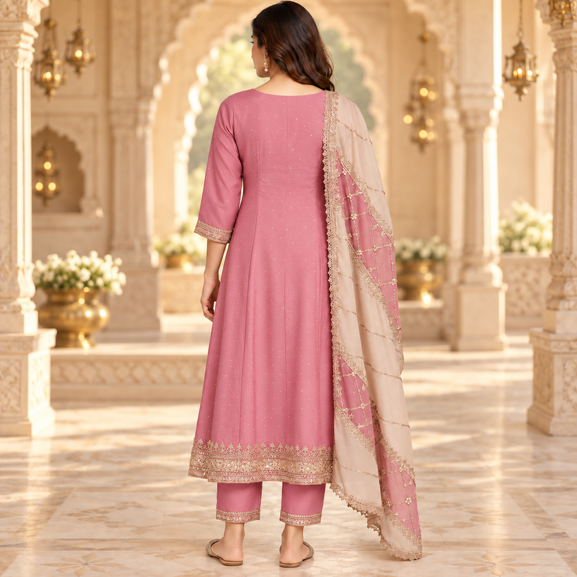 Pink Embroidered Anarkali Suit with Dupatta
