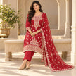Red Heavy Embroidered Dupatta Suit