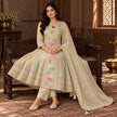 Golden -Cream Embroidered Patches A-line Dupatta Suit