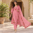 Blush Pink Floral Embroidered Cotton Dupatta Suit
