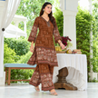 Brown Jaipur Mirror Work Printed Kurta Set
