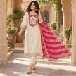 Cream Neck Embroidered Pink Dupatta Suit