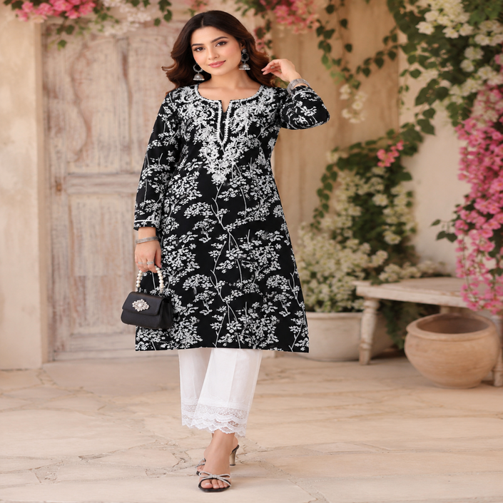 Black Chikankari Kurta Set