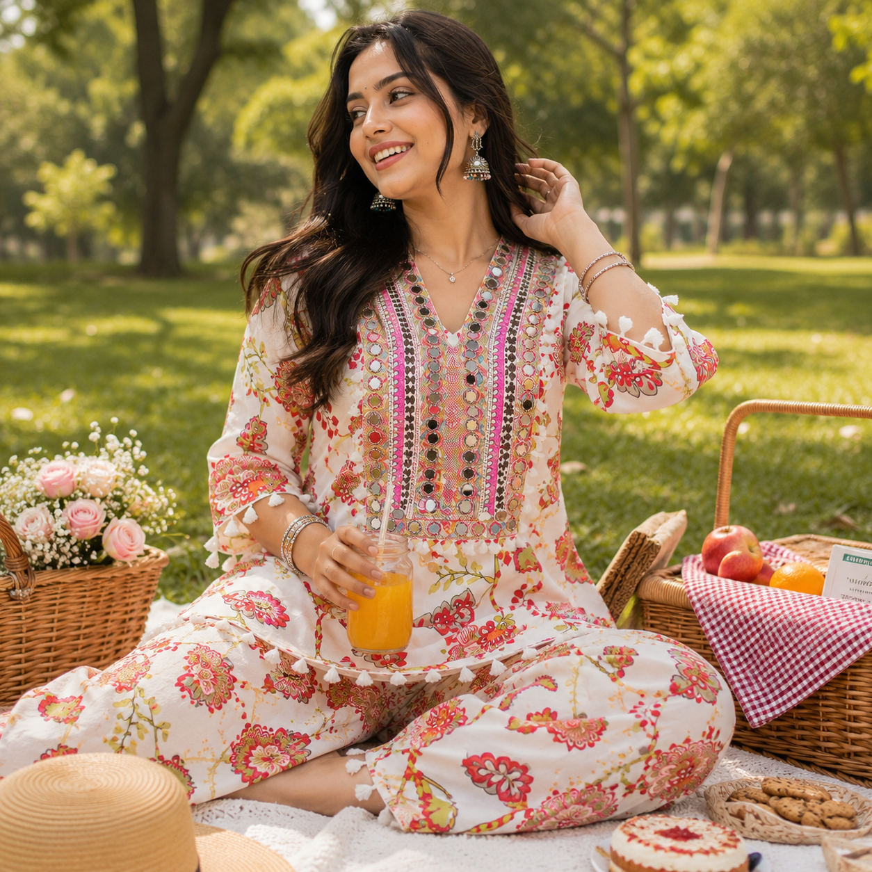 White Peacock Mirror Farshi Salwar Set