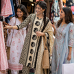 Beige Black Printed Dupatta Suit for Women with Geometric Print Kurta