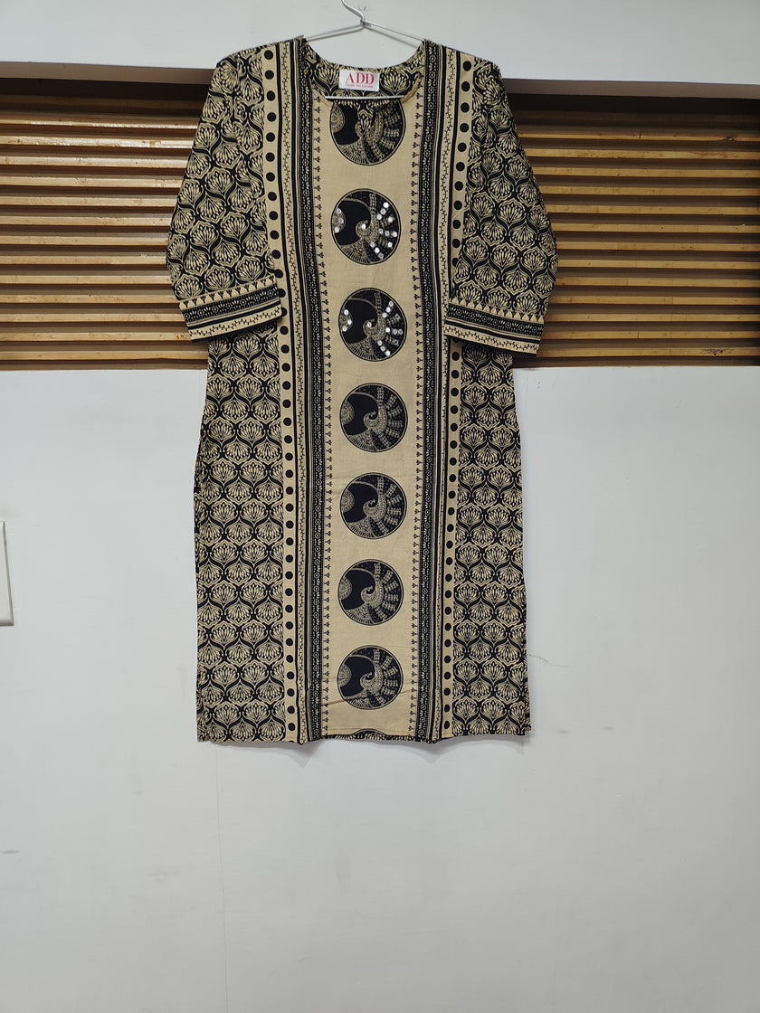 Beige Black Printed Dupatta Suit