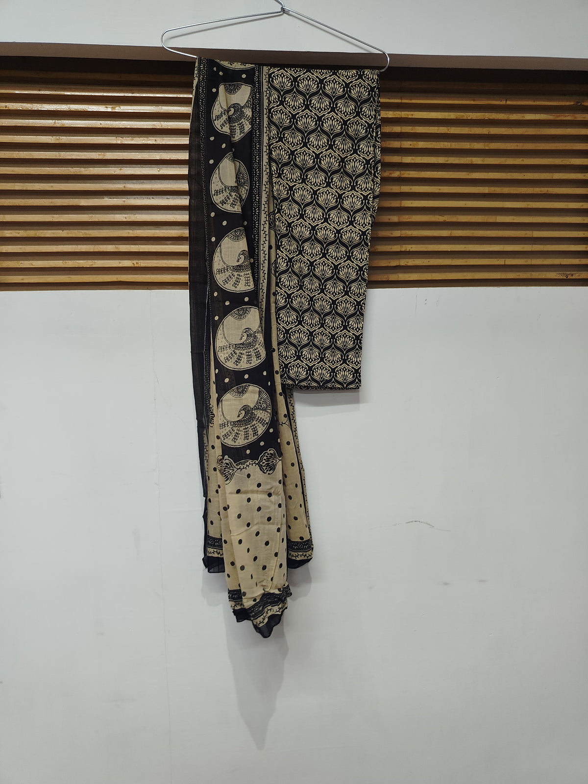 Beige Black Printed Dupatta Suit