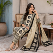 Beige Black Printed Dupatta Suit for Women with Geometric Print Kurta