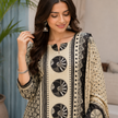 Beige Black Printed Dupatta Suit for Women with Geometric Print Kurta