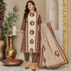 Brown Beige Printed Dupatta Suit for Women with Kurta and Pants