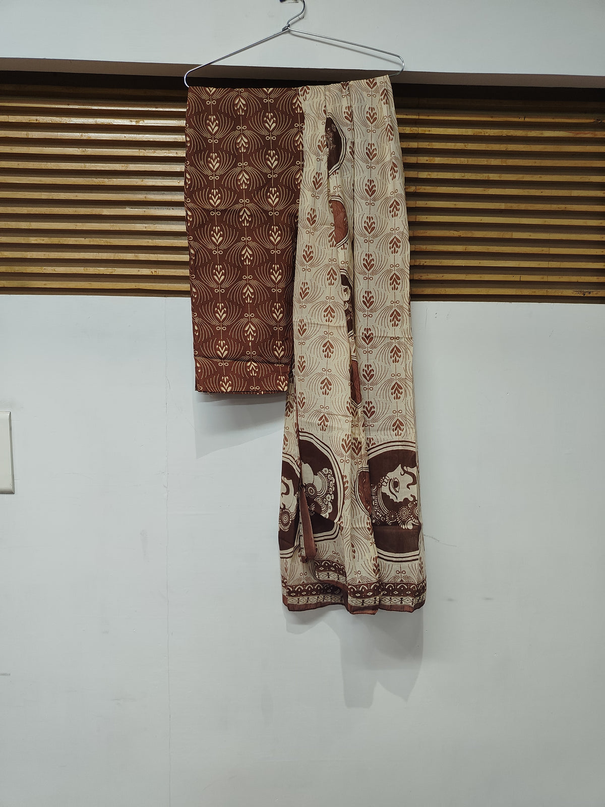 Beige Brown Printed Dupatta Suit