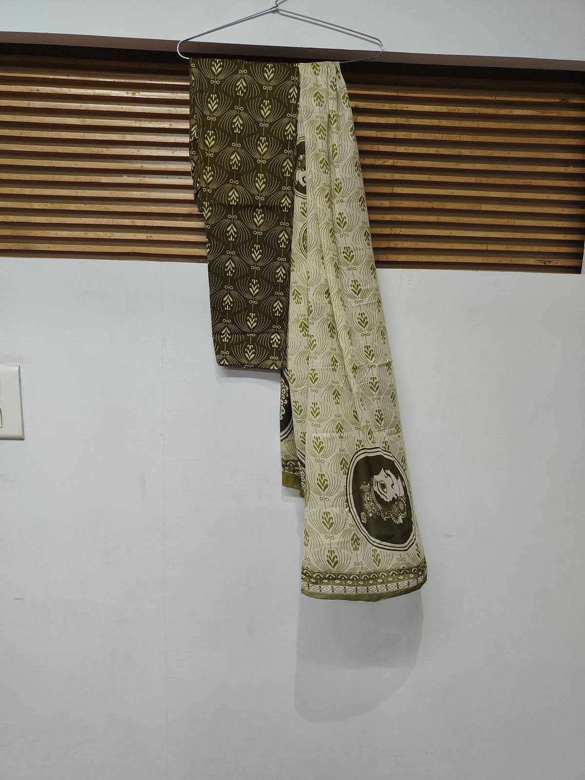 Beige Green Printed Dupatta Suit