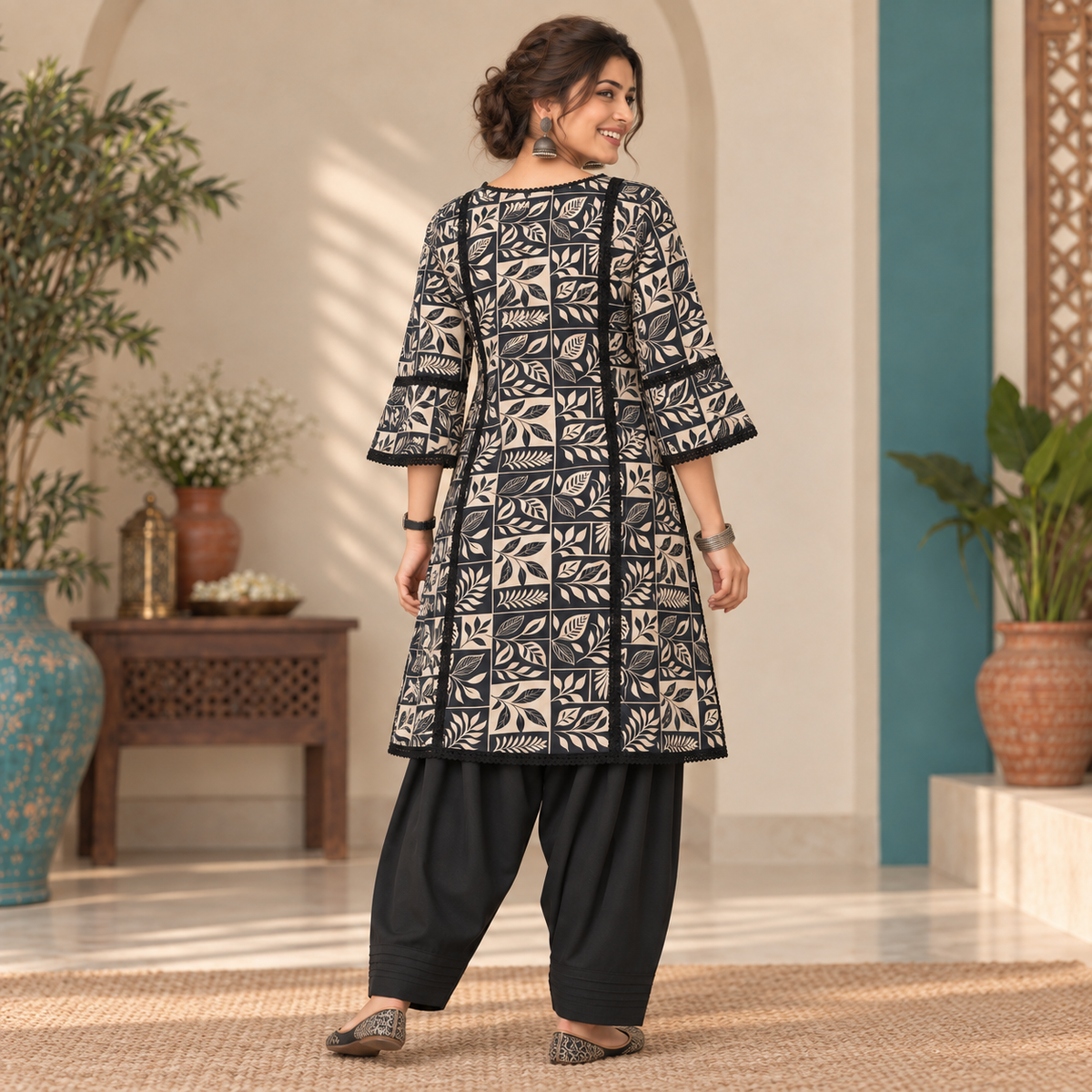 Black Floral Farshi Cord Set