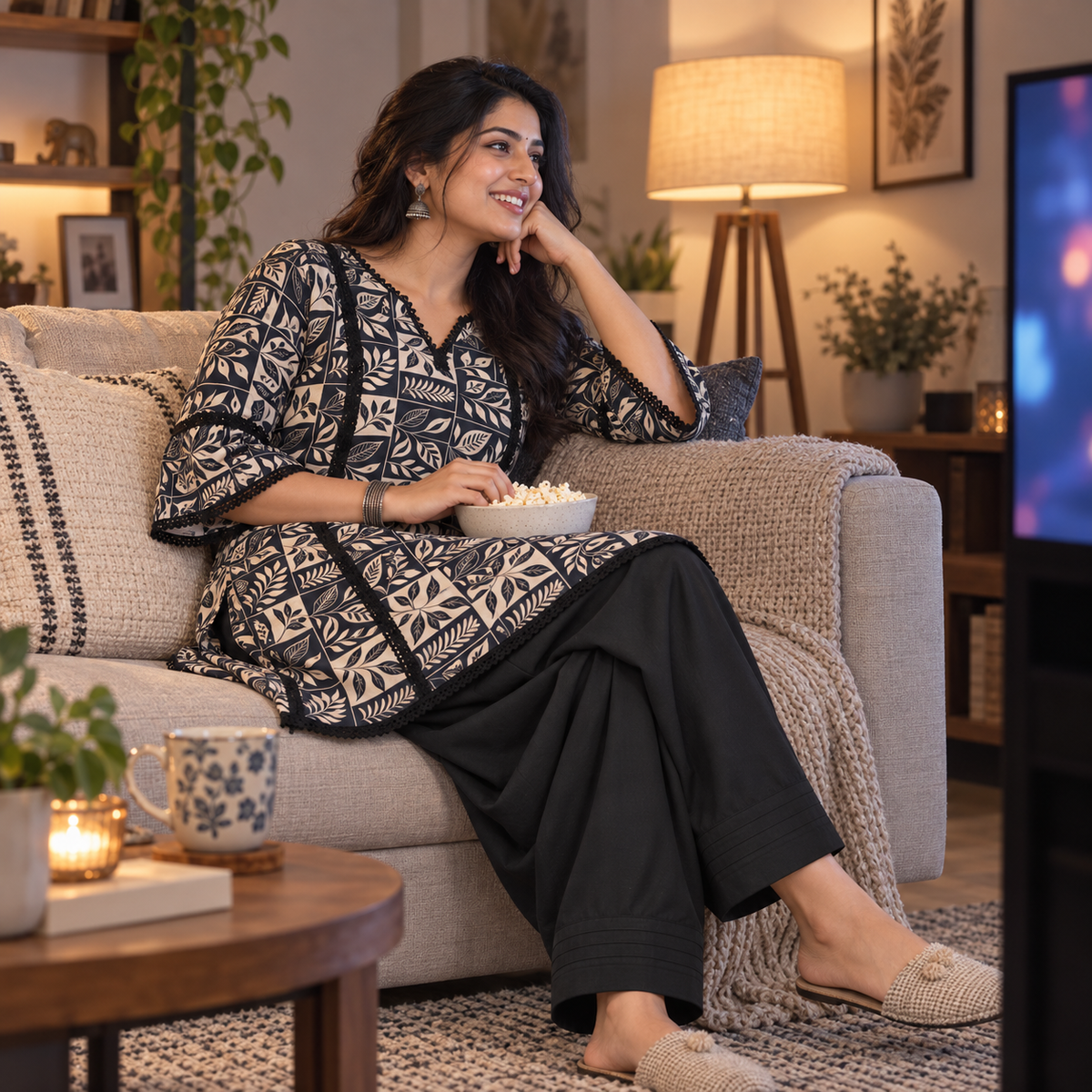 Black Floral Farshi Cord Set