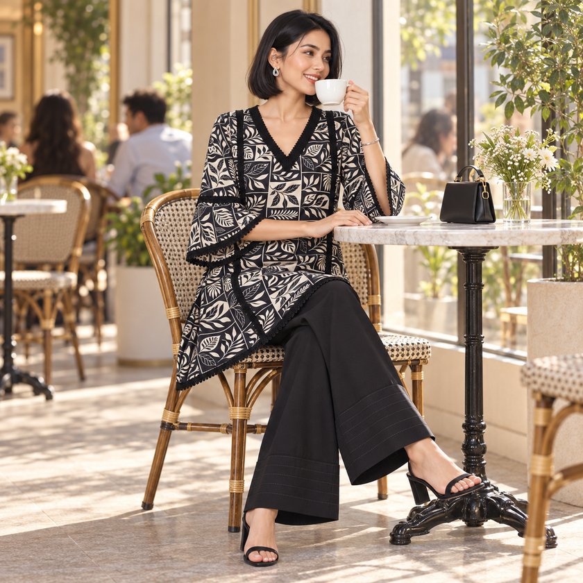 Black Floral Farshi Cord Set