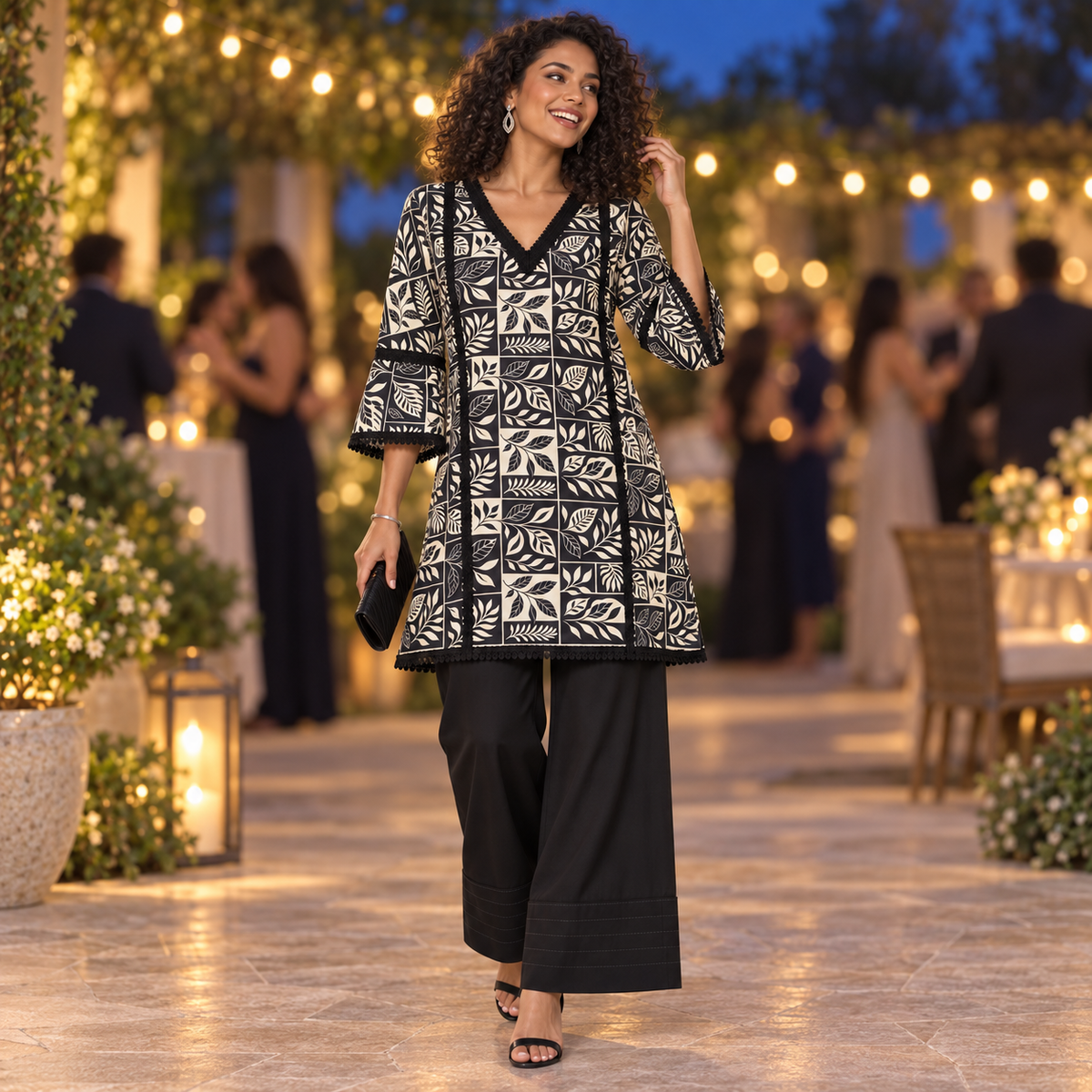 Black Floral Farshi Cord Set