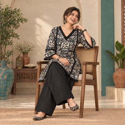 Black Floral Farshi Cord Set