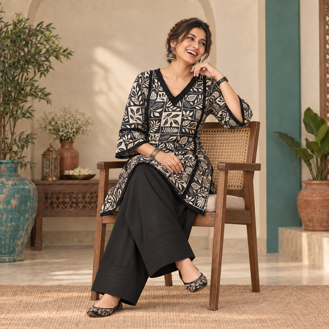 Black Floral Farshi Cord Set