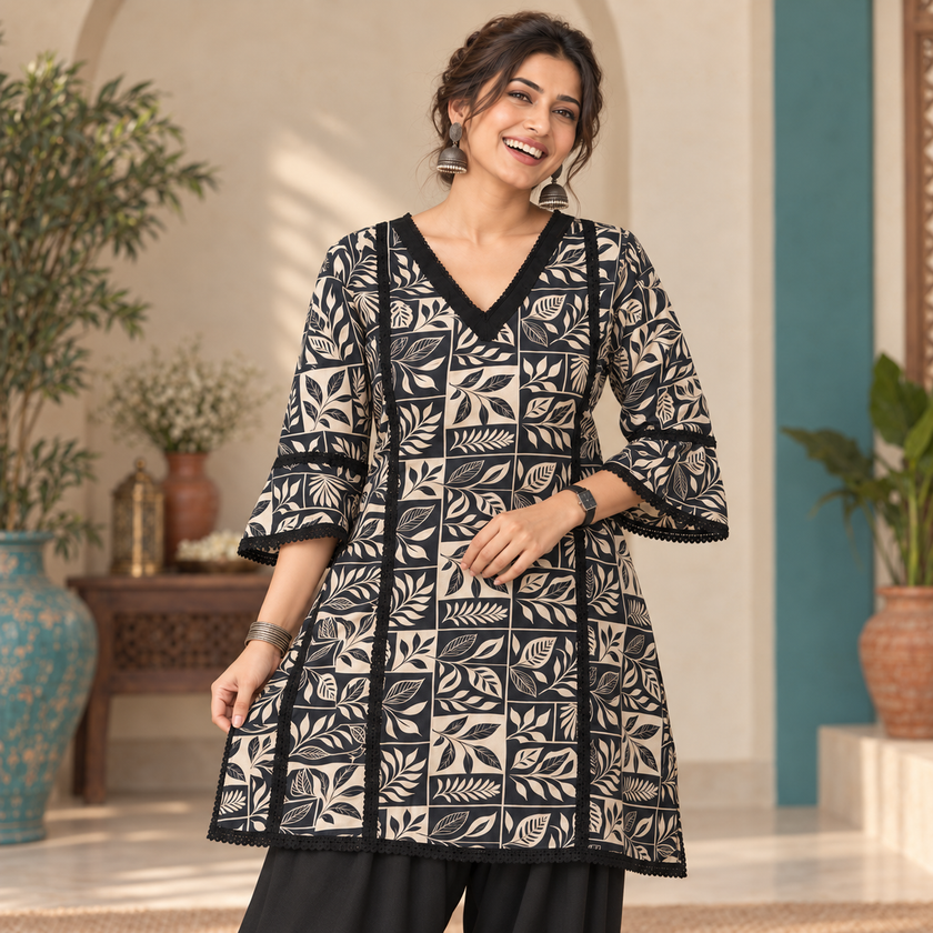Black Floral Farshi Cord Set