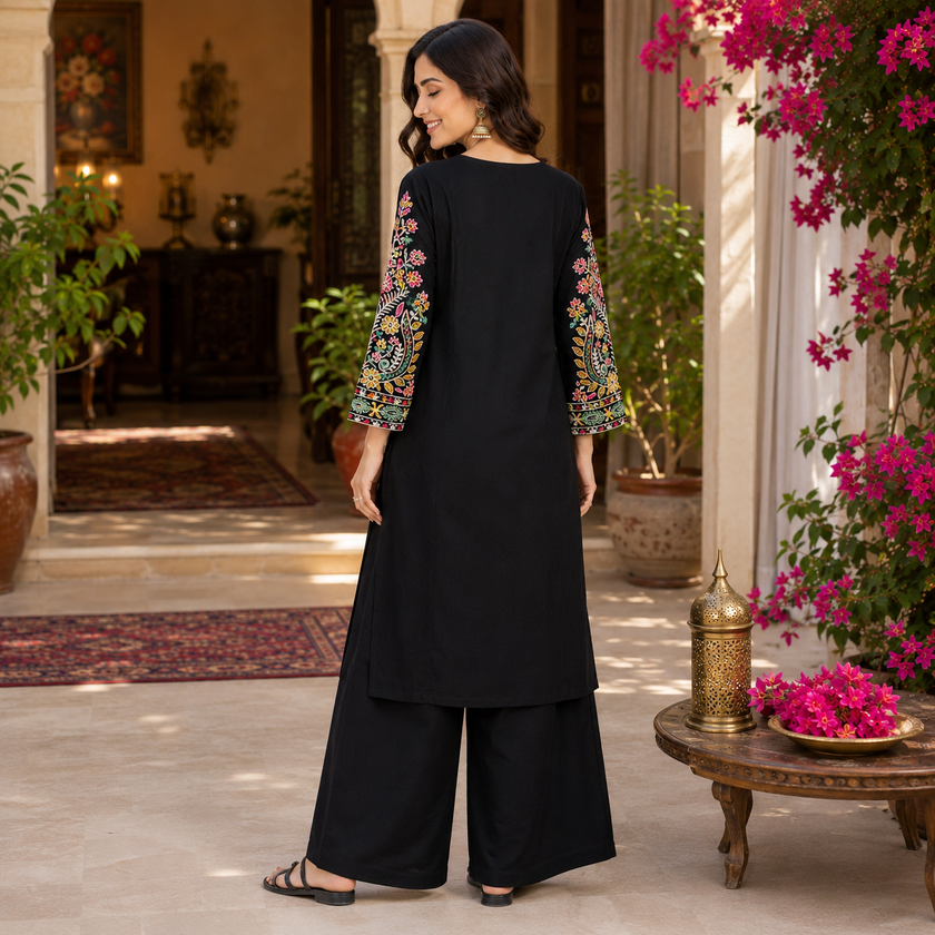 Black Embroidery Kurta Set