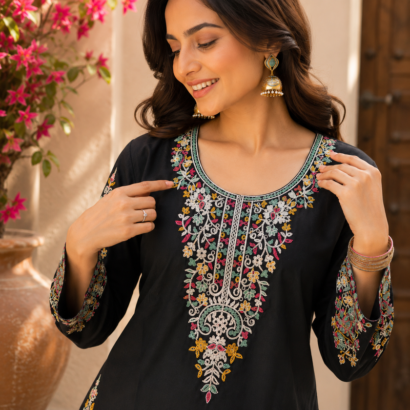 Black Embroidery Kurta Set