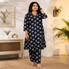 Black printed co-ord set for women with cotton tunic and matching straight-fit pants