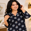 Black printed co-ord set for women with cotton tunic and matching straight-fit pants