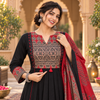 Black and Red Printed Flared Kurta Dupatta Suit
