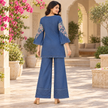 Blue Embroidered Denim Farshi Cord Set