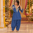 Blue Embroidered Denim Farshi Cord Set