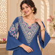 Blue Embroidered Denim Farshi Cord Set