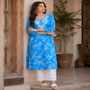 Blue Chikankari print kurta set for women with white floral print and lace palazzo pants
