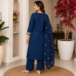 Blue Embroidered Cotton Dupatta Suit for Women with Floral Kurta
