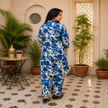 Blue floral printed co-ord set for women with longline tunic and matching straight-fit pants