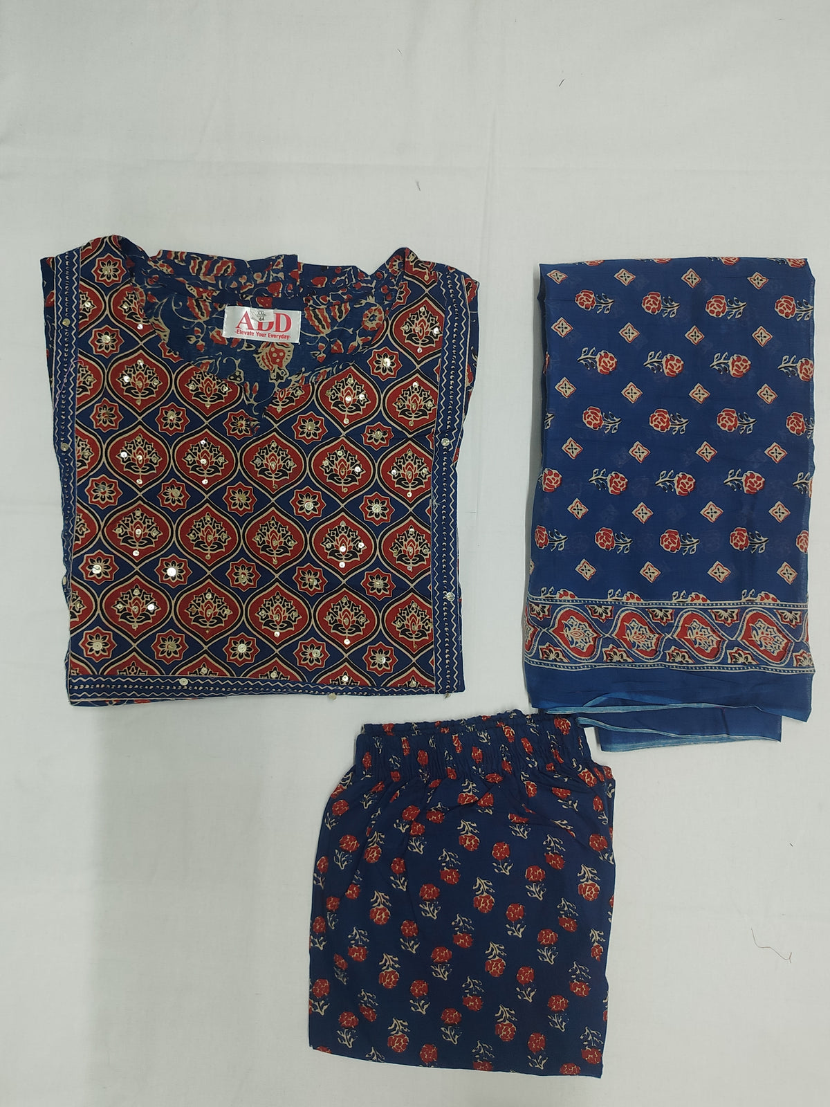 Blue Printed Dupatta Suit