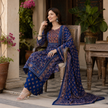 Blue Printed Cotton Dupatta Suit for Women with Floral Print Kurta
