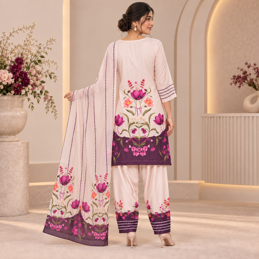 Blush Pink Satin Farshi Set with Dupatta